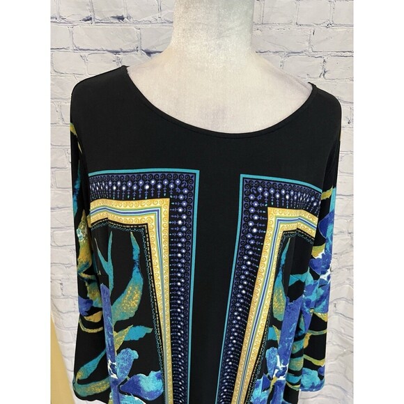 AVENUE Plus Size 18 Black Green Blue Floral Blouse Top Tunic - Picture 2 of 6